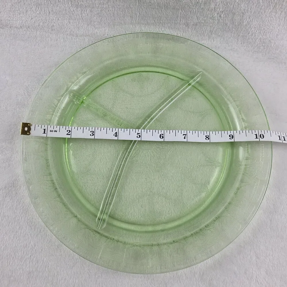 Uranium Glass Divided Plate Ballerina Cameo Dancing Girl Green Platter GLOWS